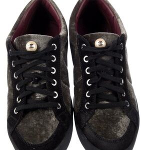 CHANEL Women's Black and Gray Velvet Sneakers sz 39